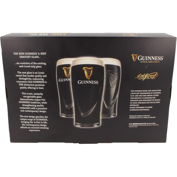 Офіційний набір з 2 склянок Guinness 1/2 Pint з тисненням арфи