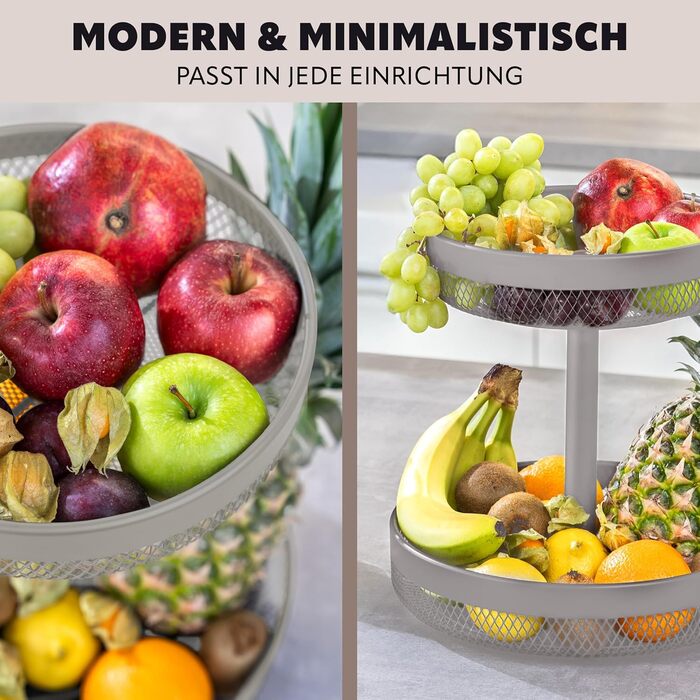 Двоярусна кругла фруктова тарілка/корзина для хліба Eluno, металева, тауп (бежевий)