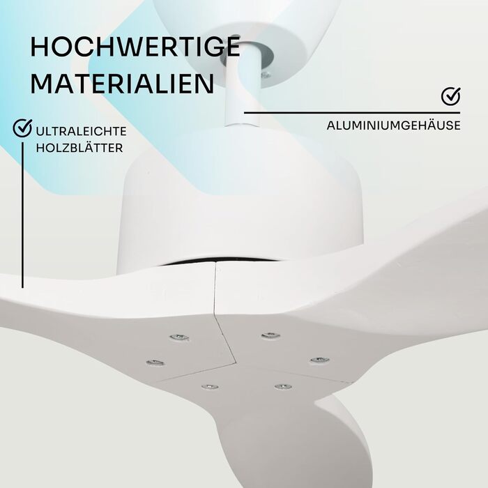 Стеляний вентилятор Mellerware з пультом Brizy | 45 Вт | 6 швидкостей | тихий | літо/зима | таймер | 3 лопаті | діаметр 132 см | DC мотор | білий без світла