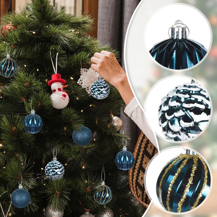 Набір прикрас на ялинку 16 шт. - Синє пластикові кулі, 6 см, для ялинки