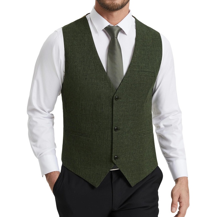 Жилет чоловічий HISDERN для весілля та офіційних заходів, Slim Fit, класичний дизайн, однотонний, з 3 кишенями, XL (Оливковий)