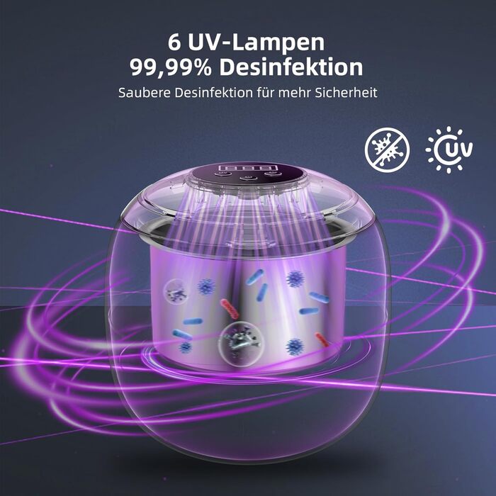 Ультразвукова очищувачка 48000 Гц, 210 мл, з цифровим таймером, 6 UV-лампами, 4 режими для зубних протезів, ретейнерів, алайнерів, протезів, кап, ювелірних виробів