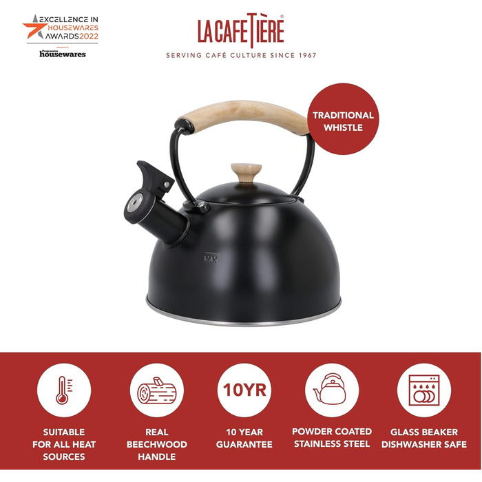 Кавоварка La Cafetière для лате з дерев'яною ручкою, 2.5 л, нержавіюча сталь, чорний колір