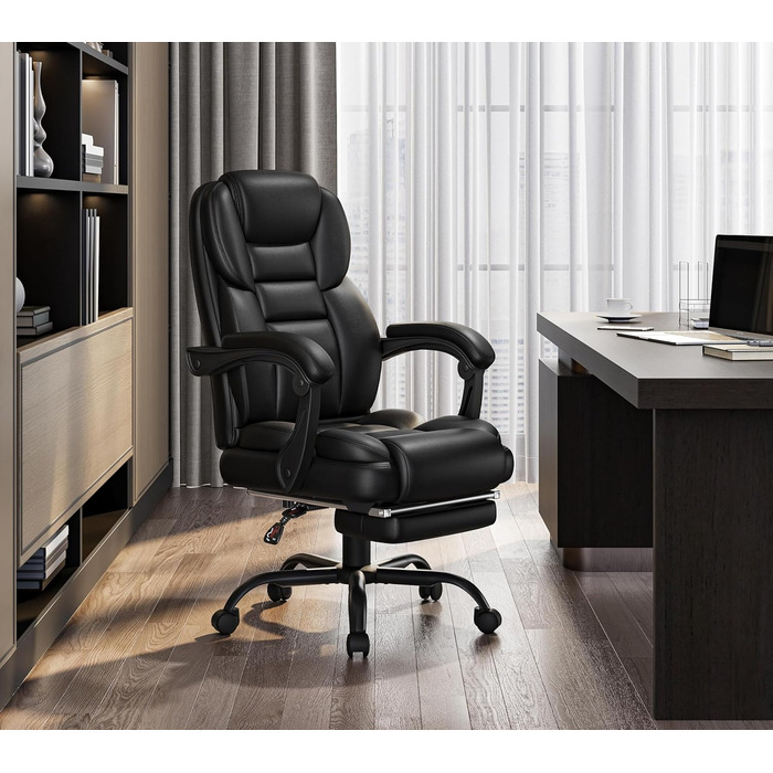 Ергономічне крісло Yaheetech для офісу, керівника з підставкою для ніг, регульовані підлокітники, комп'ютерне крісло з високою спинкою, чорне