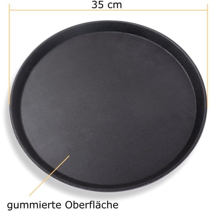 Професійний круглий офіціантський піднос Schramm 35×2 см, набір 5 шт, чорний, з антиковзаючим покриттям і високим бортиком, для кафе та ресторанів