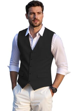 Чоловічий жилет Solovedress елегантний літній льон для весілля та вечірки, чорний