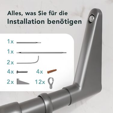 Штанга для душу Ericha L-подібної та U-подібної форми - 4-в-1 для ванни/душу - сталева з порошковим покриттям (сірий глянцевий)