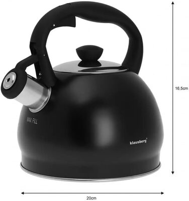 Чайник для води Klausberg з нержавіючої сталі з флейтою, 2 літри, KB-7320 (Чорний матовий)