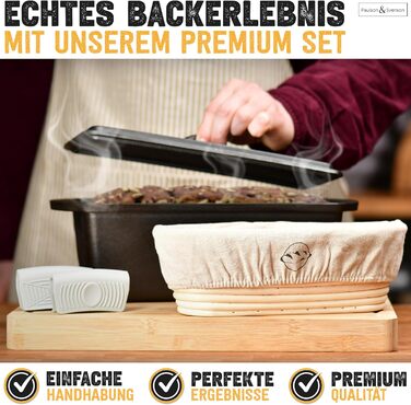 Paulson & Svenson® Loaf Pan with Lid, including Dough Proofing Basket & Silicone Handles - High-quality baked enamel bread pan - Cast iron loaf pan ideal for baking, cooking, and grilling, a cast iron cake pan