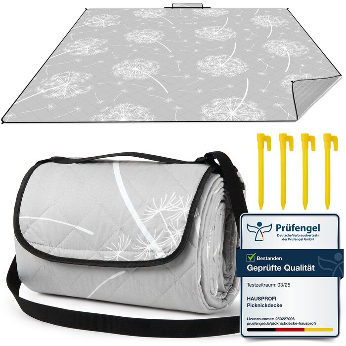 Плед для пікніка HAUSPROFI водонепроникний XXL 200x200 см сірий - килимок для пляжу, кемпінгу, саду