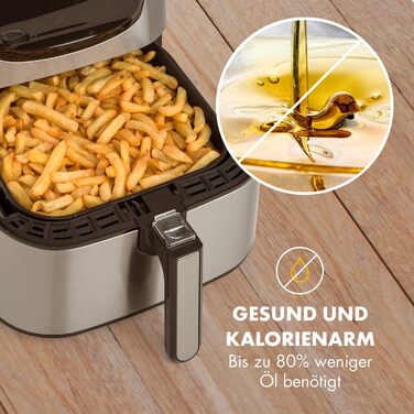 Klarstein Aero Vital deluxe - Hot Air Fryer, Deep Fryer, 1700 Watts, 5.4 Liter Volume, LCD Touch Display, 8 Pre-installed Programs, Stainless Steel, Thermostat, Timer, Energy-Saving, Silver Stainless Steel Hot Air Fryer
