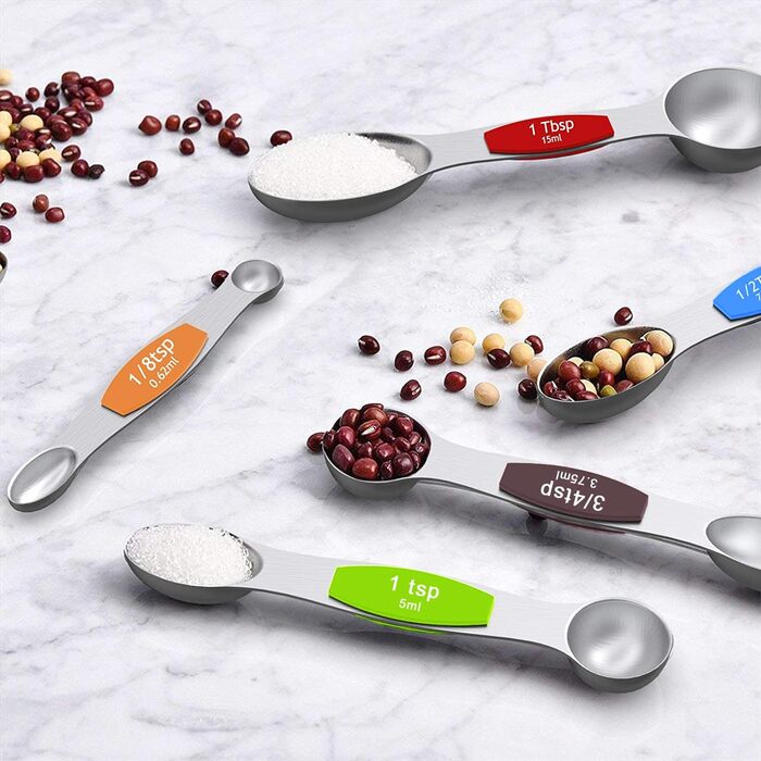 Wildone Measuring Cups and Magnetic Measuring Spoon Set, Stainless Steel, 16-Piece Set, 8 Measuring Cups, 7 Double-Sided Stackable Magnetic Measuring Spoons, 1 Leveler