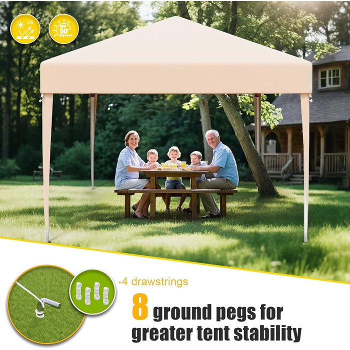 Devoko Gazebo, 3x3 Waterproof, Stable, Winter-Proof Gazebo with 3-Level Height Adjustment, Foldable Gazebo with UV Protection 50+, Foldable Gazebo with Carry Bag, For Garden, Outdoor, Camping, Beige