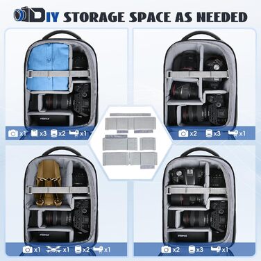 Рюкзак для фотокамери RAINSMORE з відділенням для ноутбука 14 дюймів, сірий. Підходить для Canon, Nikon, Sony (DSLR, SLR)