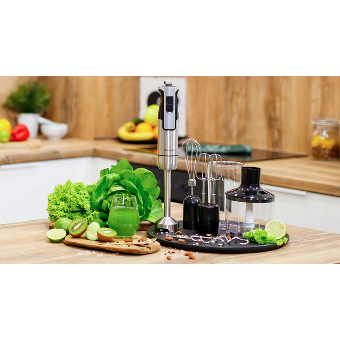 Ручний блендер Lehmann Blender LC — золоте лезо, 800 Вт, сріблястий/сірий