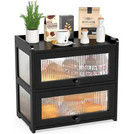 BAMBANG Дерев'яний Brotbox для кухонної стільниці, Brotbox у стилі ферми з 2 дверцятами, дерев'яний Brotbox для зберігання хліба, контейнер для саморобного хліба, натуральне дерево (UK-MBX)