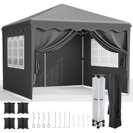 3x3 Gazebo, Waterproof Folding Gazebo Stable and Winter-Resistant, UV Protection 50+, 3x3 Folding Gazebo with 4 Side Walls, Height-Adjustable Garden Gazebo, Foldable Gazebo Tent for Camping, Parties (Gray)
