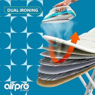 Airpro by Widex 6-Layer Ironing Board Cover for Steam Irons - XL Size, Universal, Max 125x50 cm - No More Water Under the Ironing Board - Irons Up to 50% Faster - Made in Europe Circle Parts XL
