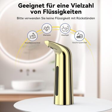 Автоматичний безконтактний диспенсер для мила з 4 рівнями регулювання, 400 мл, електричний, на батарейках, для встановлення на стільницю, з інфрачервоним сенсором (Бронзовий) (400мл Золотий)