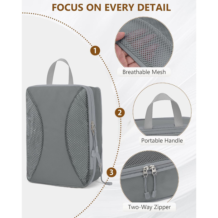 Органайзери для валізи Anjing Compression Cubes - 10 шт., компресійні кишені для подорожей, сірі