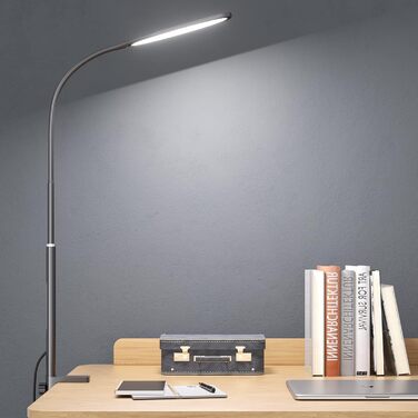 LED лампа для столу з кріпленням, регульоване затемнення, архітектурна лампа, лампа для офісу з регульованим кріпленням, пульт дистанційного керування, 4 колірні температури, чорний