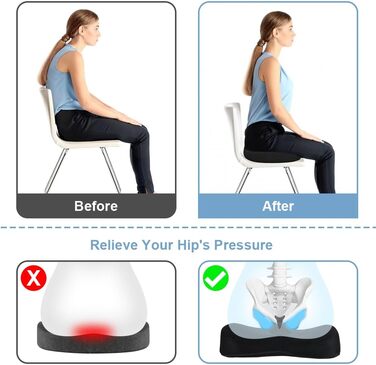 Подушка для сидіння Ainiv, ергономічна подушка з Memory Foam для офісного крісла, інвалідного візка, автомобіля (чорна)