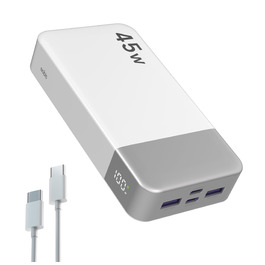 Повербанк NOBIS Power Bank 20000mAh 45W з цифровим дисплеєм та кабелем USB-C, швидка зарядка для смартфонів, планшетів та ноутбуків (Білий)