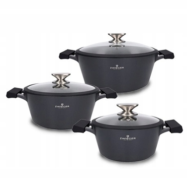 Набір каструль Zwieger Black Stone, 6 предметів, Greblon Granite, алюміній