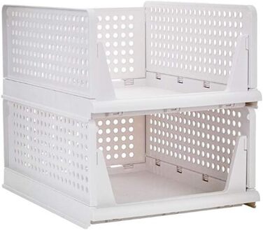 Ygapuzi 2 Pack Stackable Clothes Storage Basket Organizer Drawer Cabinet Shelf Divider Separator Desktop Container for Closet Wardrobe Kitchen Bathroom Office (White - 2Pack)