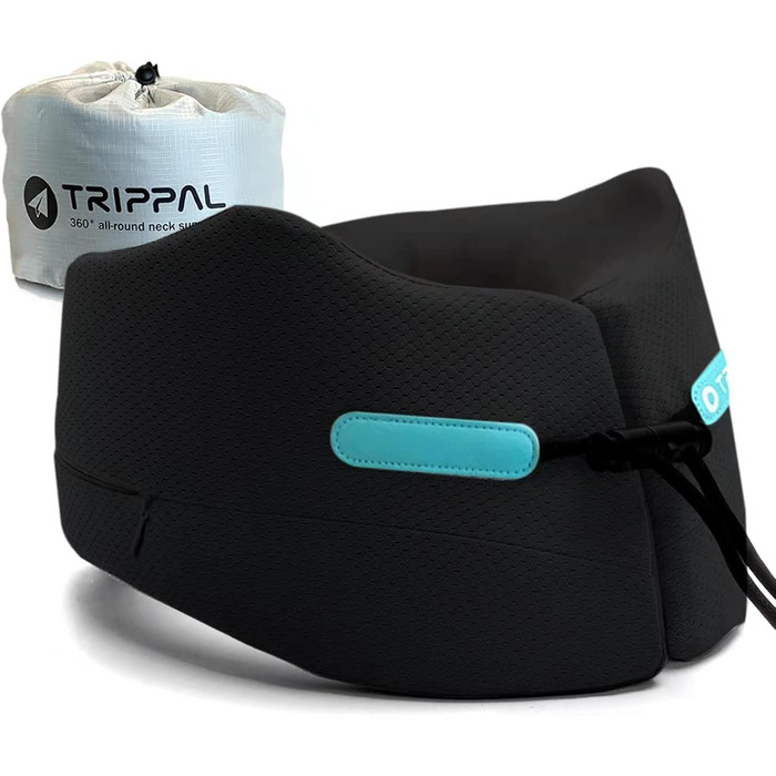 Joscoal Travel Pillow Neck Pillow Travel Pillow for Airplane, Neck Support, Memory Foam Travel Pillow, Car Headrest, Travel Office, Car, Bus, Train, Support Function (Size M, Black)