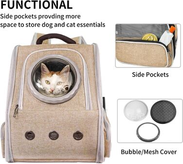 Рюкзак-переноска для котів та собак PENCCOR, розширюваний, для подорожей, дихаючий, великі коти, маленькі собаки, бежевий