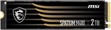 SSD MSI Spatium M480 2TB PCIe 4.0 NVMe M.2 - Внутрішній твердотільний накопичувач, 7000 МБ/с читання, 6800 МБ/с запис, 3D NAND, гарантія 5 років (1400 TBW)