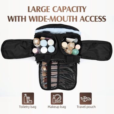 Чоловіча та жіноча косметичка для подорожей Axcone, велика, широка, органайзер для косметики та аксесуарів, ручна поклажа, чорна (T7151)