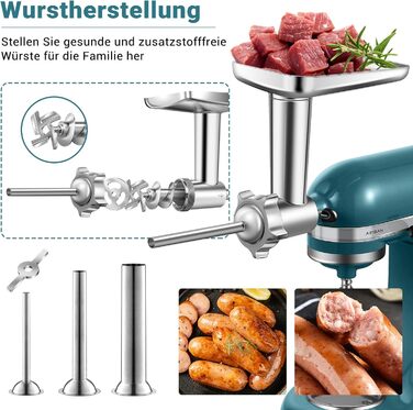 Електрична м'ясоподрібнювач насадка для KitchenAid Mixer, нержавіюча сталь