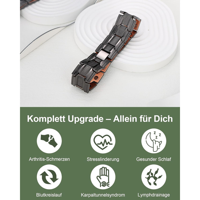 Браслет чоловічий MagEnergy з міді, 3 магніти, регульована довжина, чорний