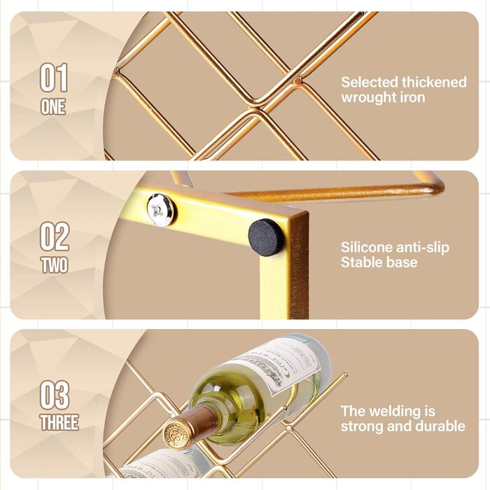 Стійка для вина Drincarier на 5 пляшок, золотиста, металева, для дому, на стіл, для шафи, комори, зберігання вина