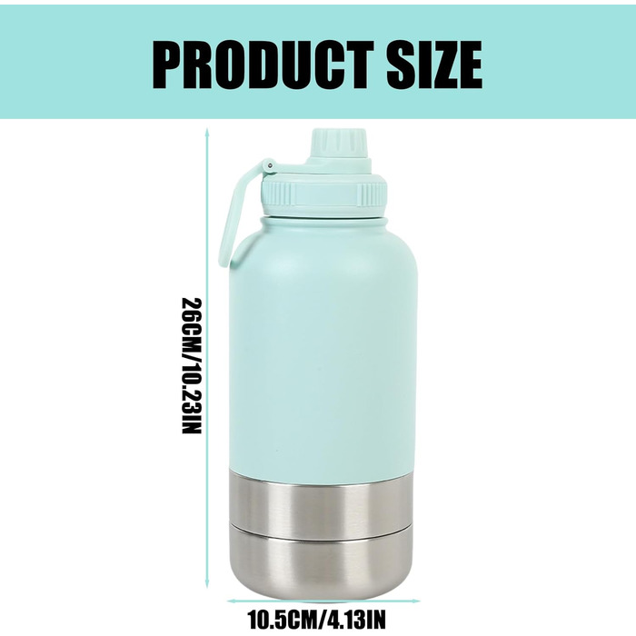 Термофляга для собак 950 мл 3-в-1 з мискою та водопоєм, з нержавіючої сталі, для подорожей та активного відпочинку (Блакитний, L)