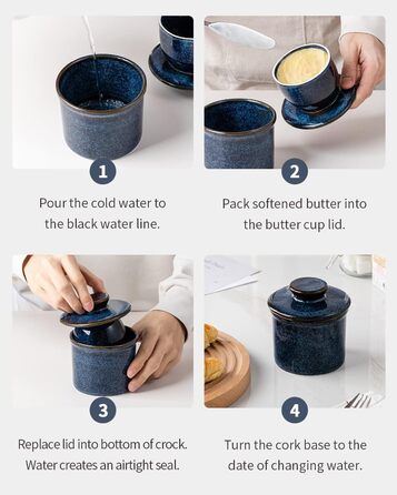 HOME DECOR Ceramic Butter Dish, French Butter Dish, Butter Bell with Lid, for Fresh and Spreadable Butter - Reactive Glaze Blue