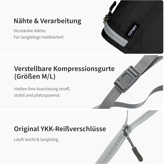 Органайзер для валізи Cipway, 5 шт. - кубики для одягу, нейлон, сірий (5PCS, чорний)