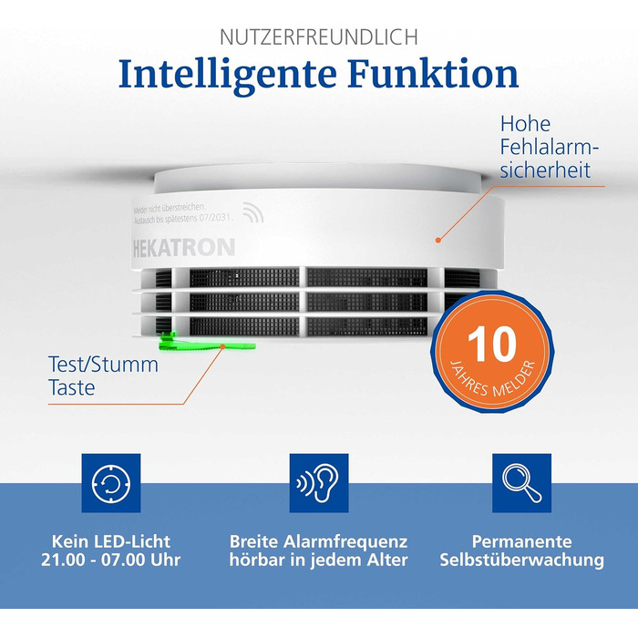 Hekatron Genius Plus X – Interconnected Smoke Detector, 10 Years Battery – with Base X Radio Module – Stiftung Warentest Test Winner – made in Germany – Wireless Smoke Detector Set – multilingual – 1 Piece