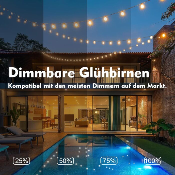 LED гірлянда Yuusei 60м з 100+4 лампочки (тепле світло), IP45, для дому та саду