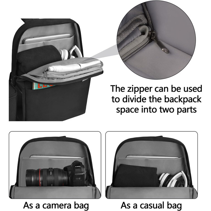 Чохол для камери CADeN, ватерпроф, з двома відділеннями, сумісний з Canon, Nikon, Sony - чорний (L)