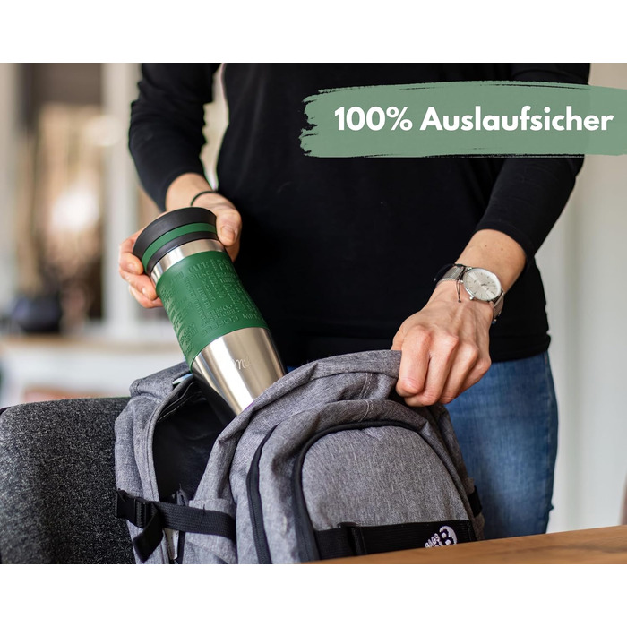 Термокружка Milu для кави з собою 370 мл, 450 мл, з подвійними стінками, з нержавіючої сталі, 100% захист від протікання, для автомобіля, travel mug (оливковий, 370 мл)