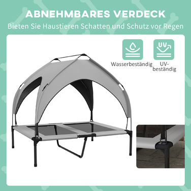 PawHut Elevated Dog Bed with Canopy, Pet Bed, Outdoor Dog Lounger with Roof, Breathable, for Large Dogs Light Grey Oxford 91 x 76 x 89 cm | Aosom