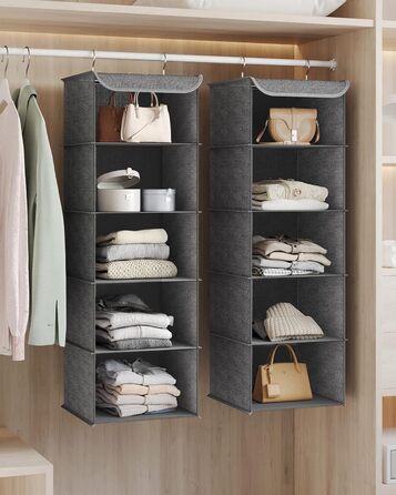 Організатор для шафи SONGMICS, навісний, складний, з металевими гачками та бамбуковими вставками (сірий, 2 шт.)