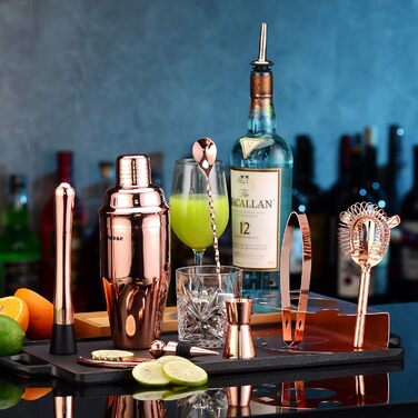 Набір шейкерів для коктейлів Velaze, 10 предметів, нержавіюча сталь, рожеве золото, професійний барний набір для дому, бару та вечірок