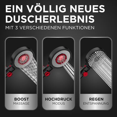LOBENSWERK Shower Head with Filter [3 Modes - incl. Booster] Water-Saving Shower Head with Mineral Pearls | Hand Shower, Shower Head, Shower in Black incl. Tool, Replacement Pearls & Stainless Steel Plate (Matte Black)