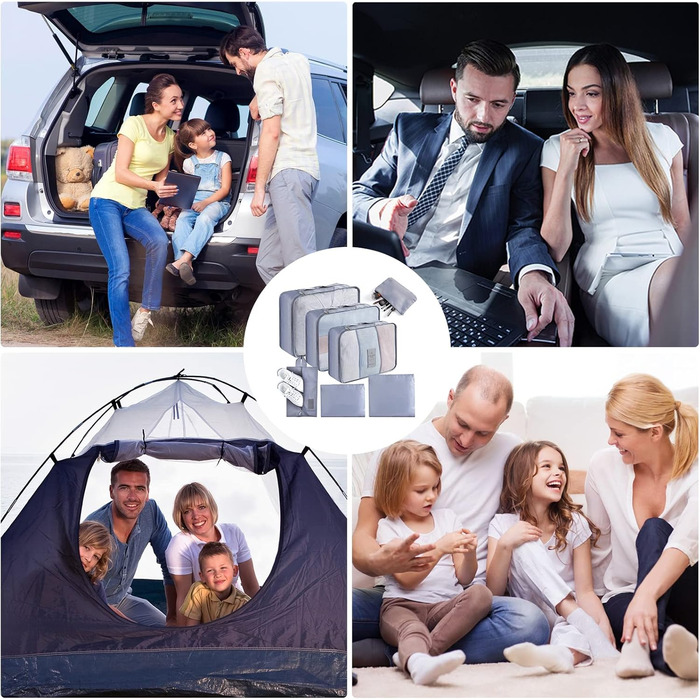 Органайзер для валізи AiQInu, набір 7 шт: кубики для пакування, сумки для одягу та взуття, сірий