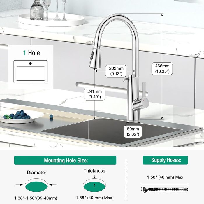 Кран кухонний CREA Wasserfall висувний з дозатором мила, нержавіюча сталь, 360° оберт, 4 режими, хром