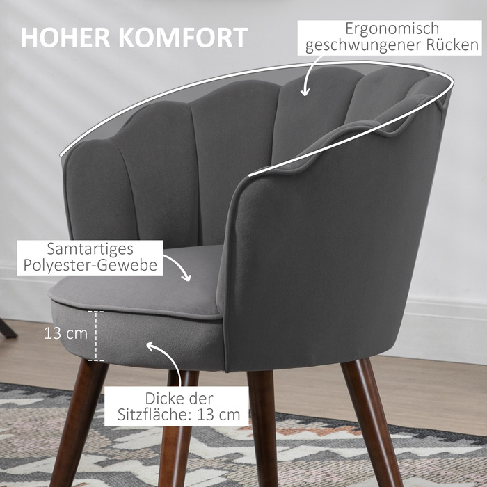 Крісло їдальні HOMCOM, кухонне крісло, крісло з підлокітниками, крісло для вітальні, поліестер, гумове дерево, темно-сірий, 66 x 72 x 79 см | Aosom